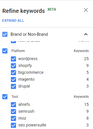 Refine keywords