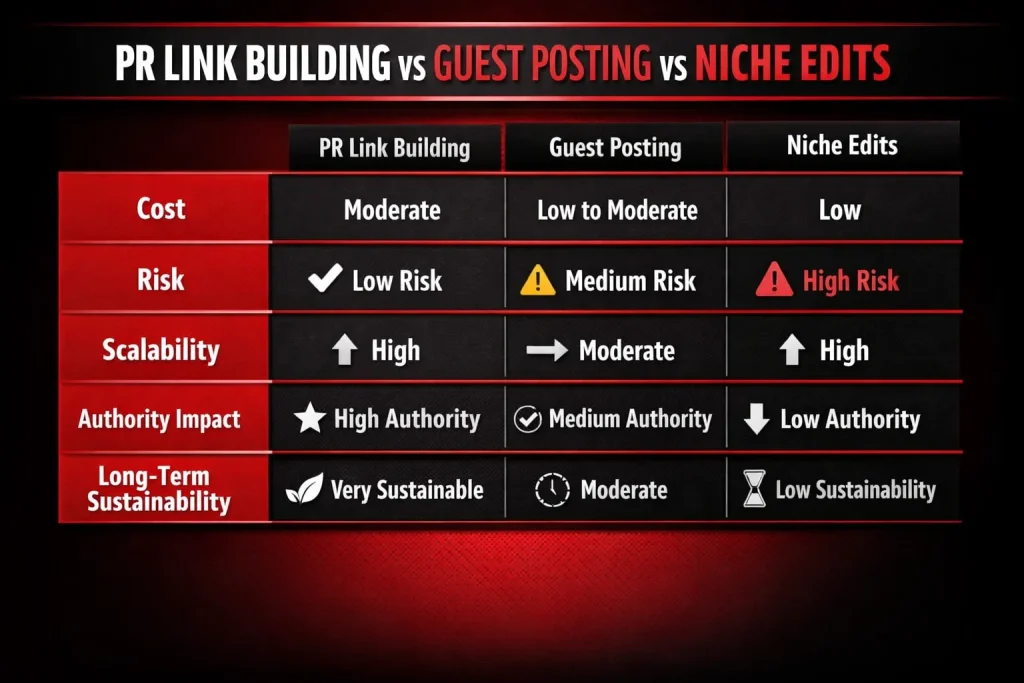 PR Link Building vs Guest Posting vs Niche Edits