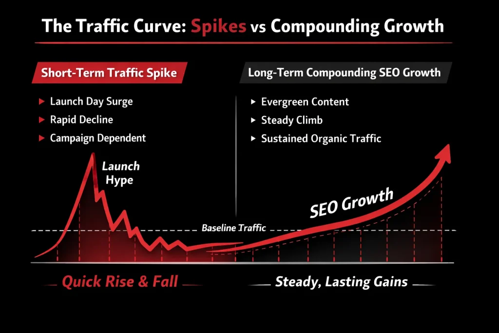 Traffic Curve Spikes vs. Compounding Growth